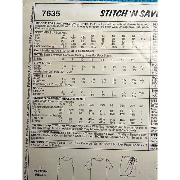 McCalls 7635 Sewing pattern tshirt tank top shorts skort size 6 8 10 12 - Picture 4 of 7